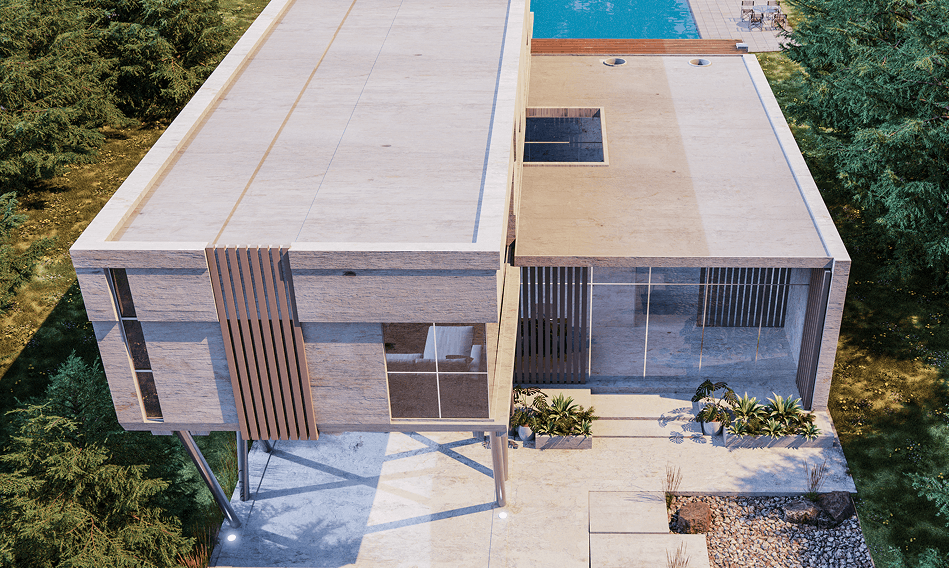 Residência de alto padrão com piscina, vista de cima
